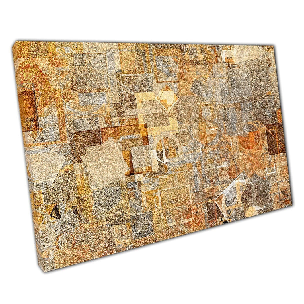 Goudbruin afgestemde abstracte collage -stijl moderne eigentijdse warme, warme, schilderij muur kunst print op canvas gemonteerde canvas print