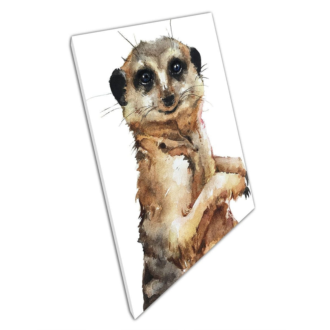Leuke aquarel schilderij van alert Meerkat Wildlife Wall Art Print op canvas gemonteerde canvas print