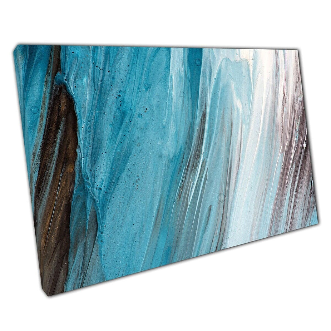 Blauwe golven van verf druipende vloeiende kleur oceaanpalet abstracte kunsttechniek muurkunst print op canvas gemonteerde canvas print