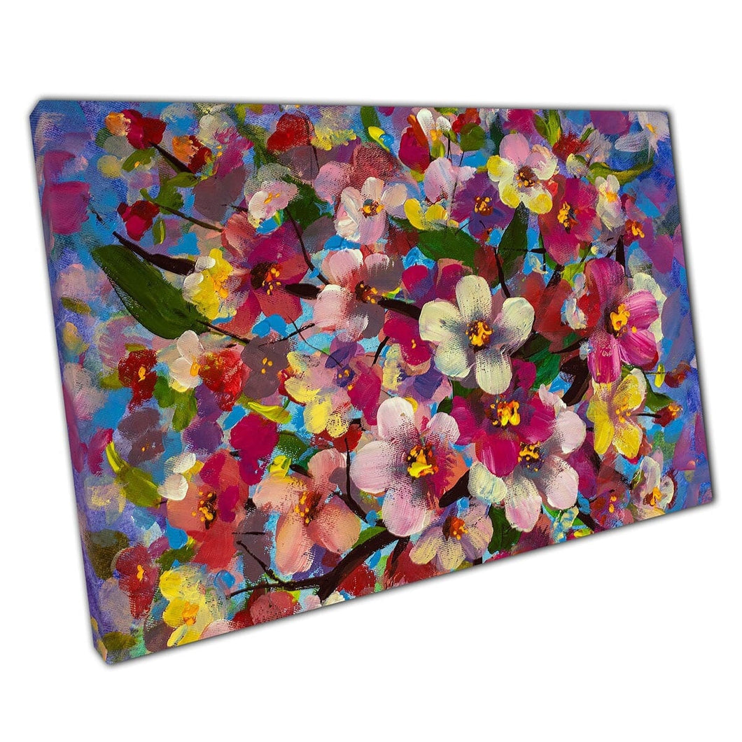 Abstract Colourful Floral Spring Flower Bouquet Oil Painting Style Wall Art Print On Canvas Mounted Canvas print