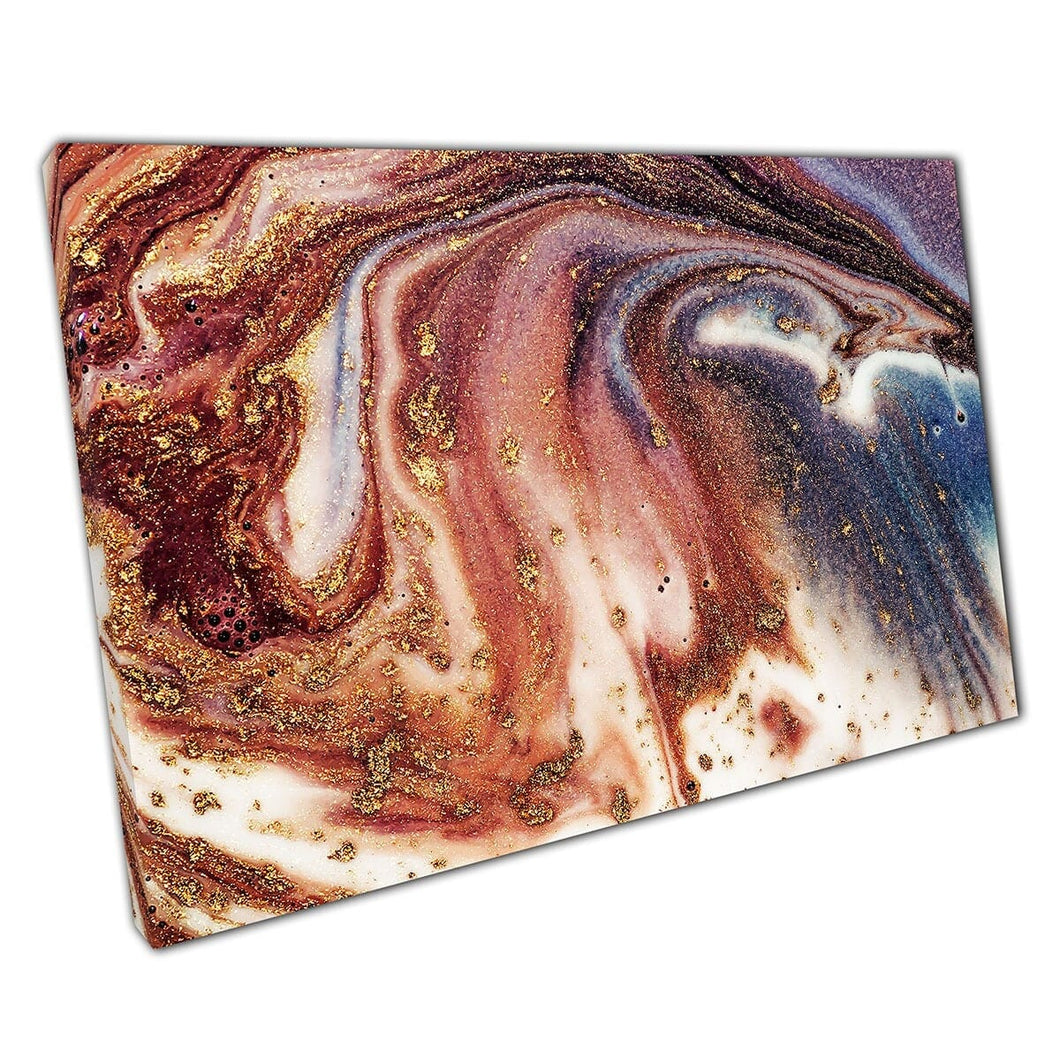 Golden Warm Vibrant Glitter Swirls Marbling Fluid Movement Contemporary Artwork Wall Art Print On Canvas Mounted Canvas print
