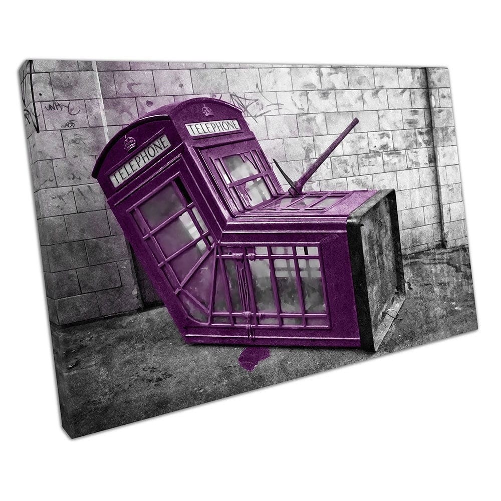 Purple Banksy Style Telef Street Art Pronto da appendere in tela Wall Art Stampa tela montata