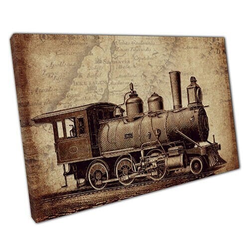 Print on Canvas vintage Train Ready to Hang Wall Art Print Mounted Canvas print