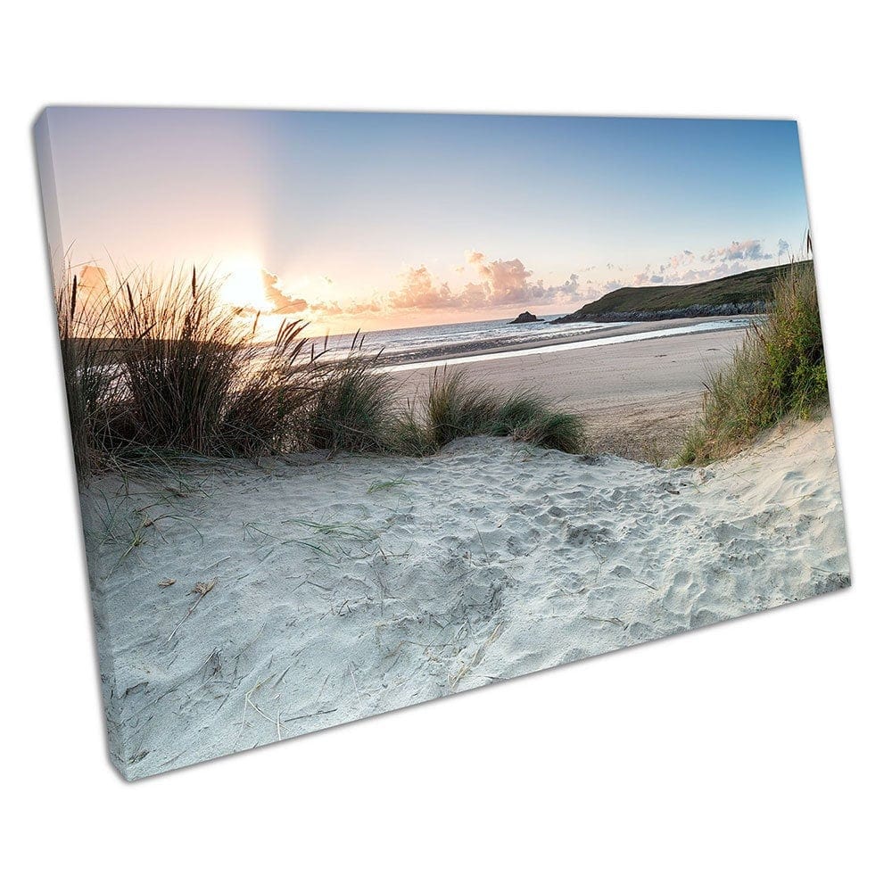 Sunset attraverso le dune di sabbia a Cantock Beach Givenge Estuas Canvas Wall Art Print su tela di tela montata