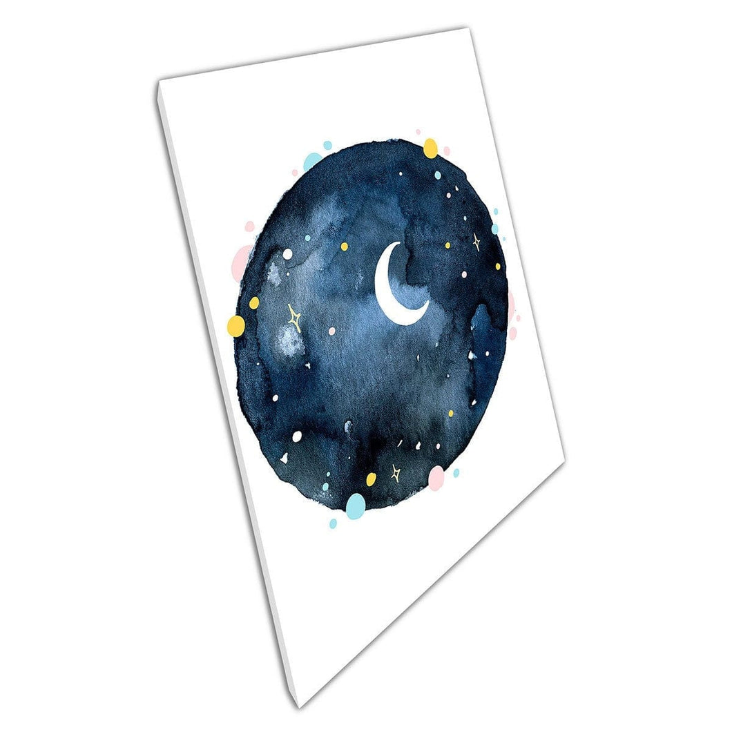 Simplistica Circolare Night Sky Scene WaterColor Illustration Painting Wall Art Stampa su tela tela stampata