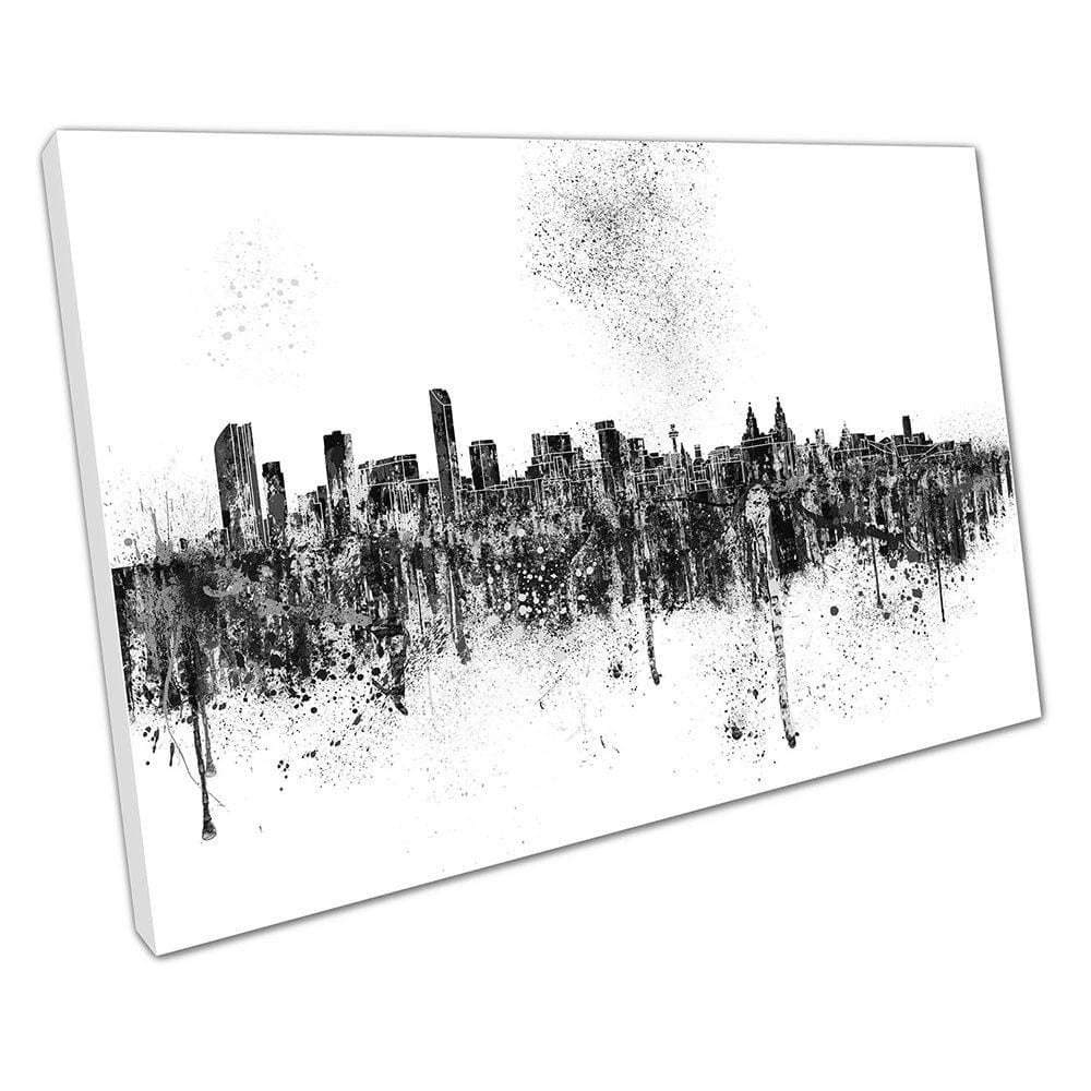 Zwart -wit schilderachtige Liverpool City in Engeland bezienswaardigheden klaar om muur kunst afdrukken gemonteerde canvas print op te hangen