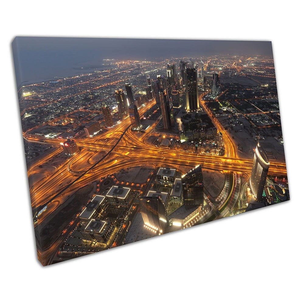 Dubai Skyline Night View van Burj Khalifa Verenigde Arabische Emirates Canvas Wall Art Print Mounted Canvas Print