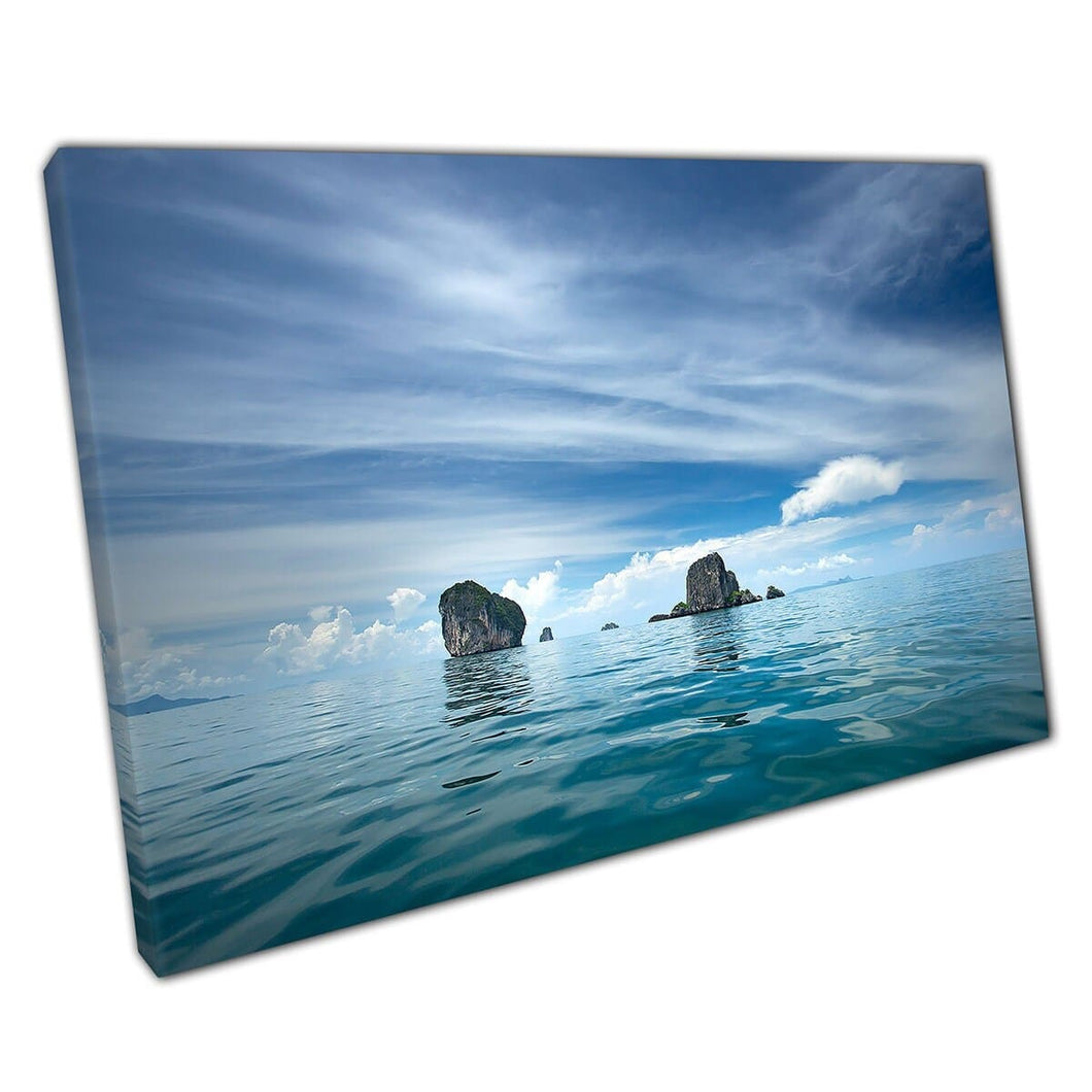 Large Protruding Natural Island Rocks On A Calm Seascape Krabi Thailand Wall Art Print On Canvas Mounted Canvas print