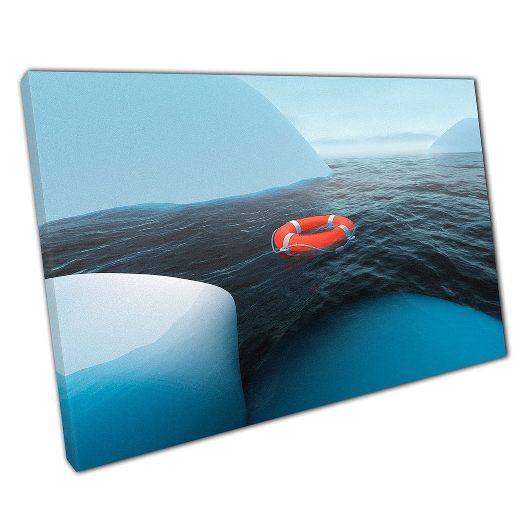 Fel oranje reddingsbuyer in de ijzige koude oceaan zeegezieningsleven redden Polar Arctic Wall Art Print op canvas gemonteerde canvas print