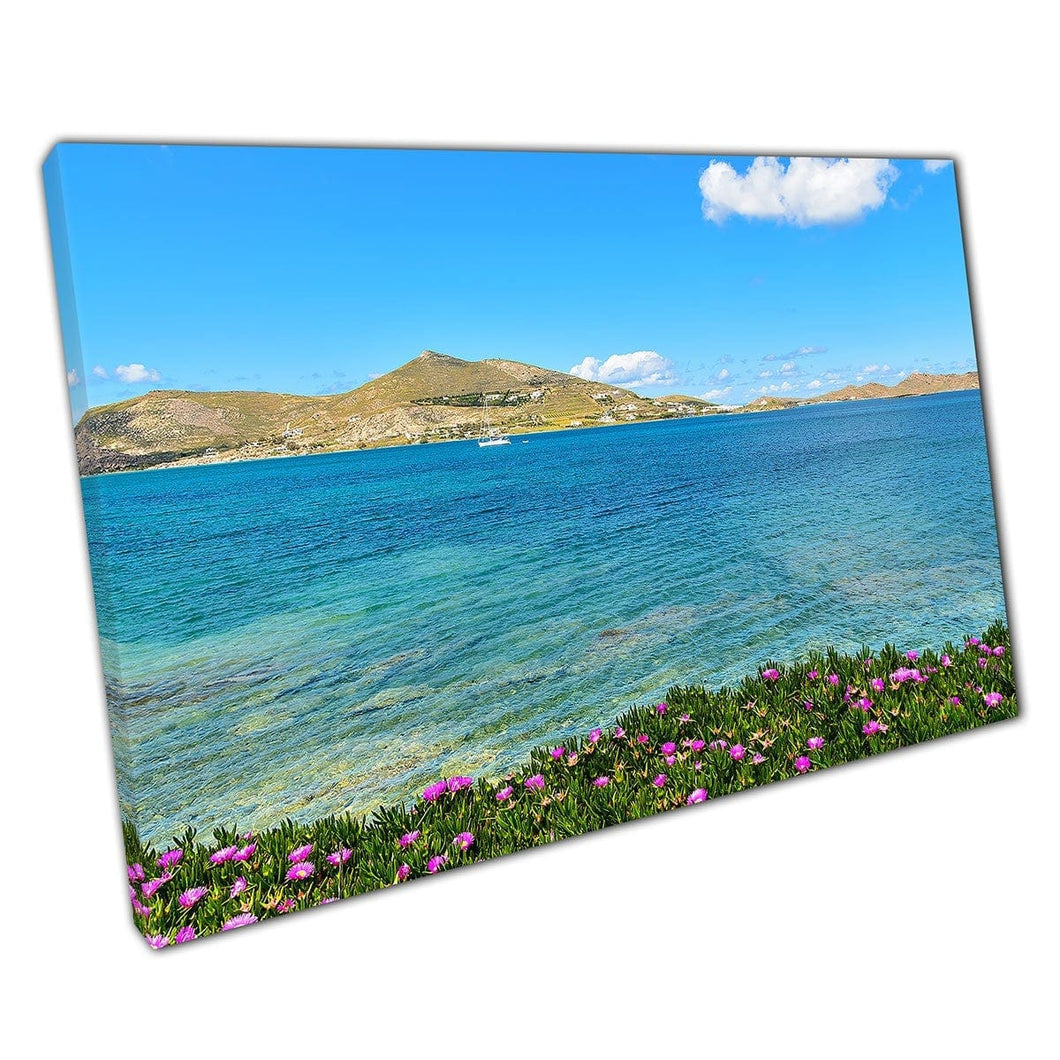 Tranquil Mooi Blue Lagoon zeegezitter Paros Island Cyclades Griekenland Wall Art Print op canvas gemonteerde canvas print