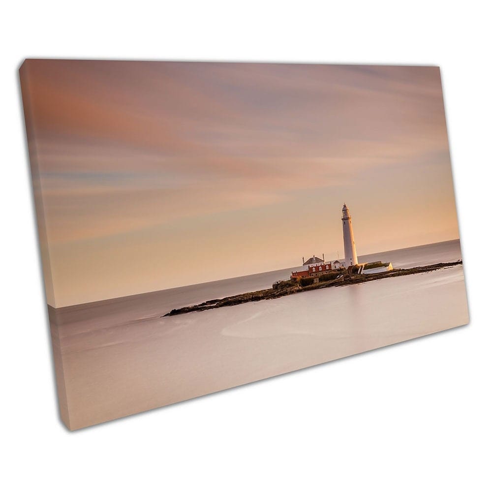 Sunset sul faro di St Mary's Lighthouse St Mary's Island North East Wall Art Stampa di tela montata