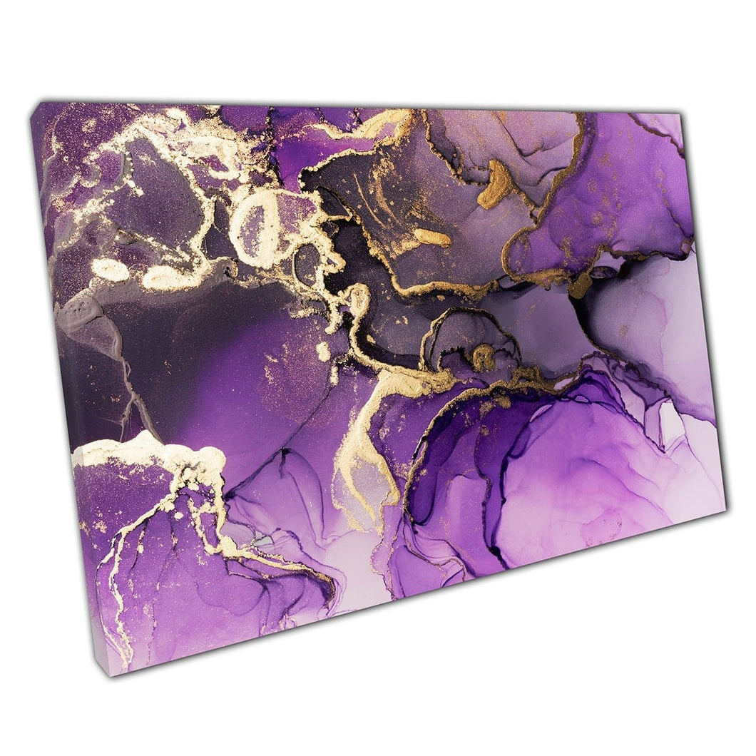 Smanettature di viola con turbini dorati in astratto Incasso fluido fluido fluido stampa wall art stampare su tela tela stampata stampa