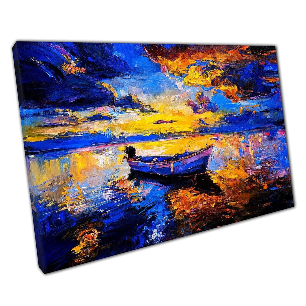 Impressionismo moderno olio di pittura olio stile intenso marino sunset su barca in legno stampato d'arte da parete su tela di tela stampata