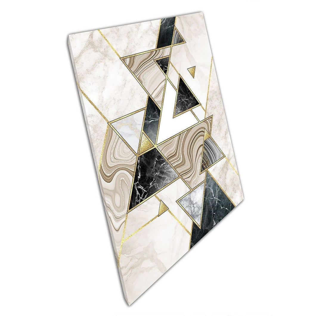 Marmeren neutrale en gouden tonen geometrische kunst deco sier sier decoratieve mozaïek stijl muur kunst print op canvas gemonteerde canvas print