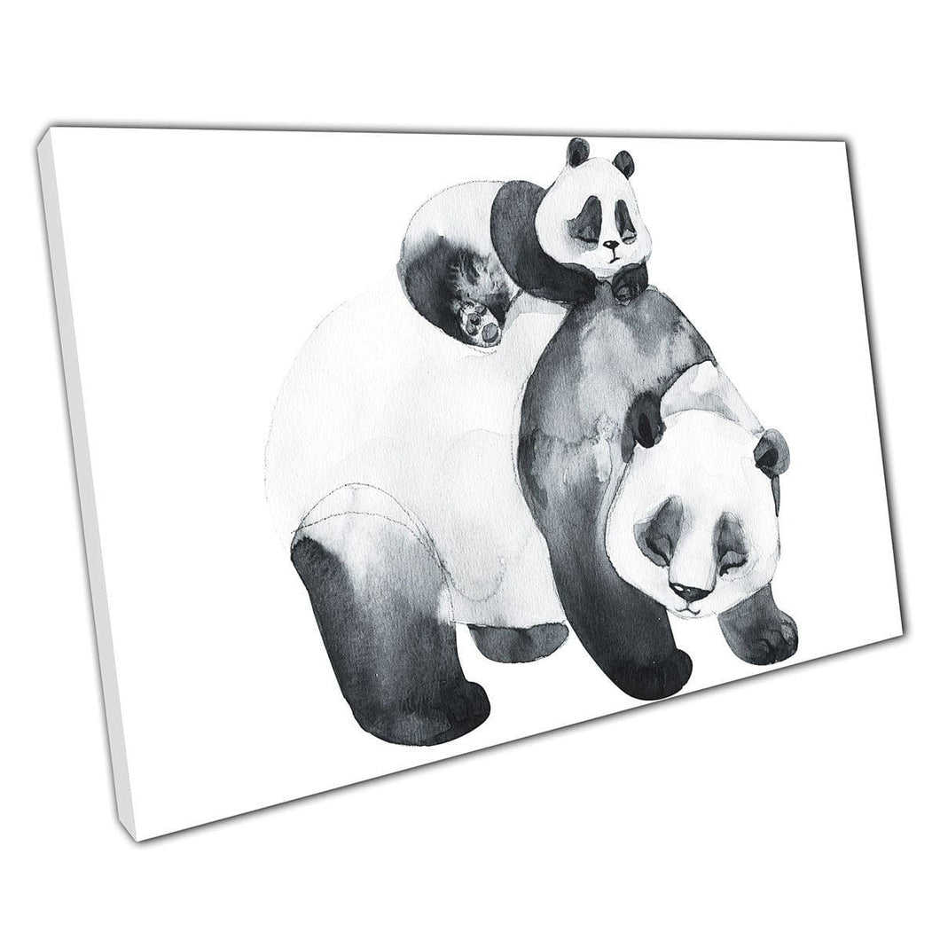 Mother Panda e Panda Cub Cine Carina WaterColor Illustration Wall Art Stampa su tela tela stampata