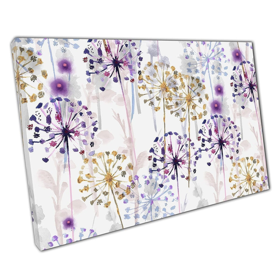 WaterColor Delicate Fiori del modello floreale Stampa Purple Yellow Wall Art Stampa su tela tela montata