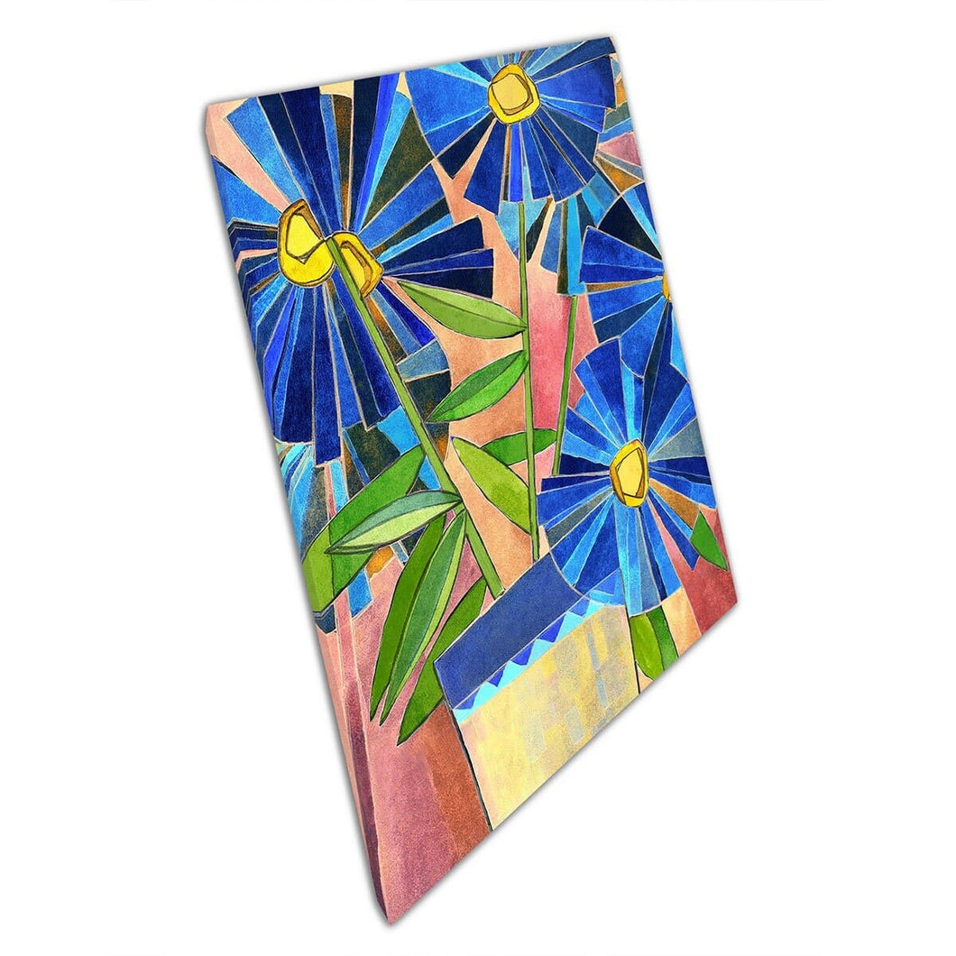 GOUACHE STILIZZATO Still Life Abstract Blue Daisy Flower Flower Painting Stampa artistica da parete su tela Stampa di tela montata