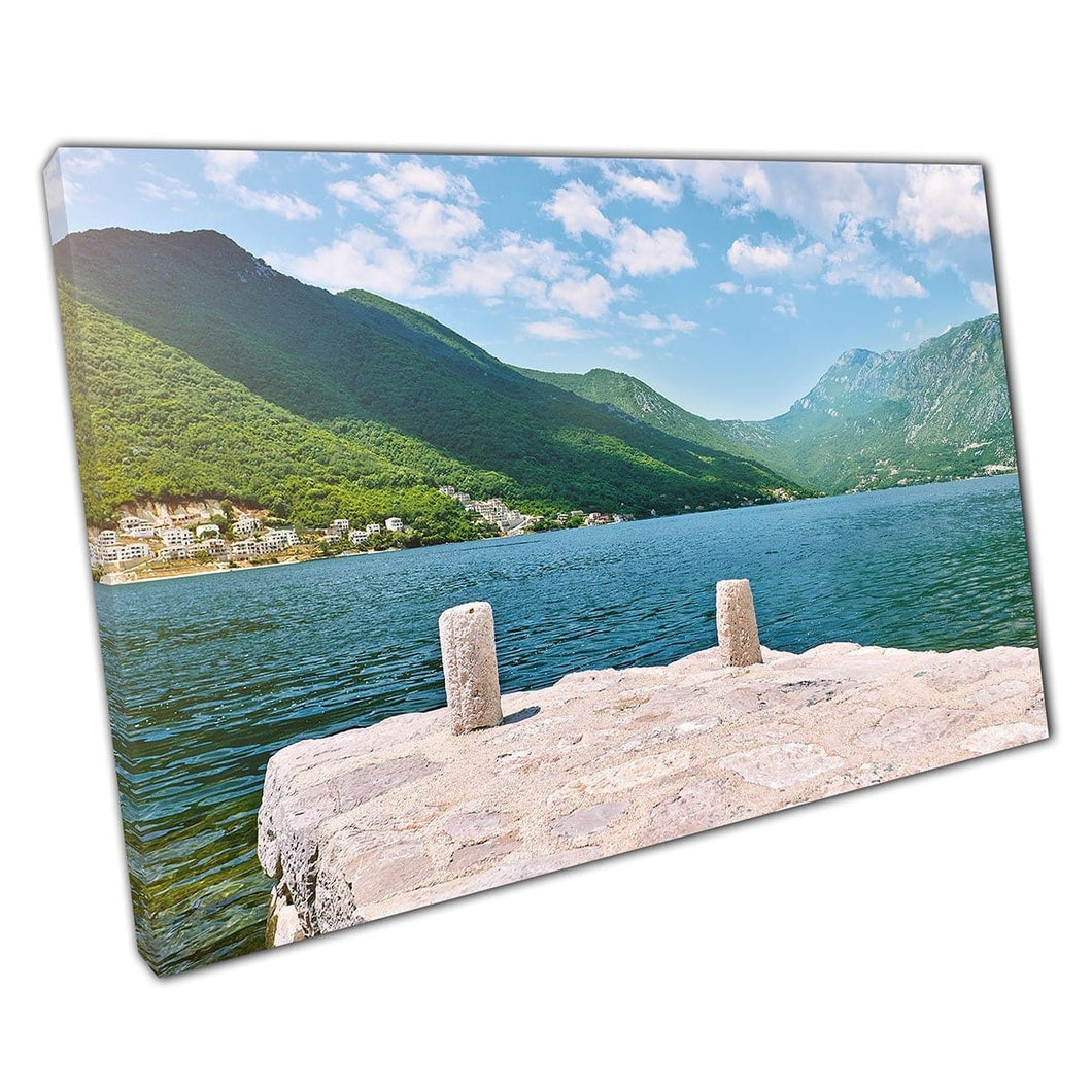 Beautiful Mountainous Seascape Around The Stones Of An Orthodox Church Montenegro Wall Art Print On Canvas Mounted Canvas print