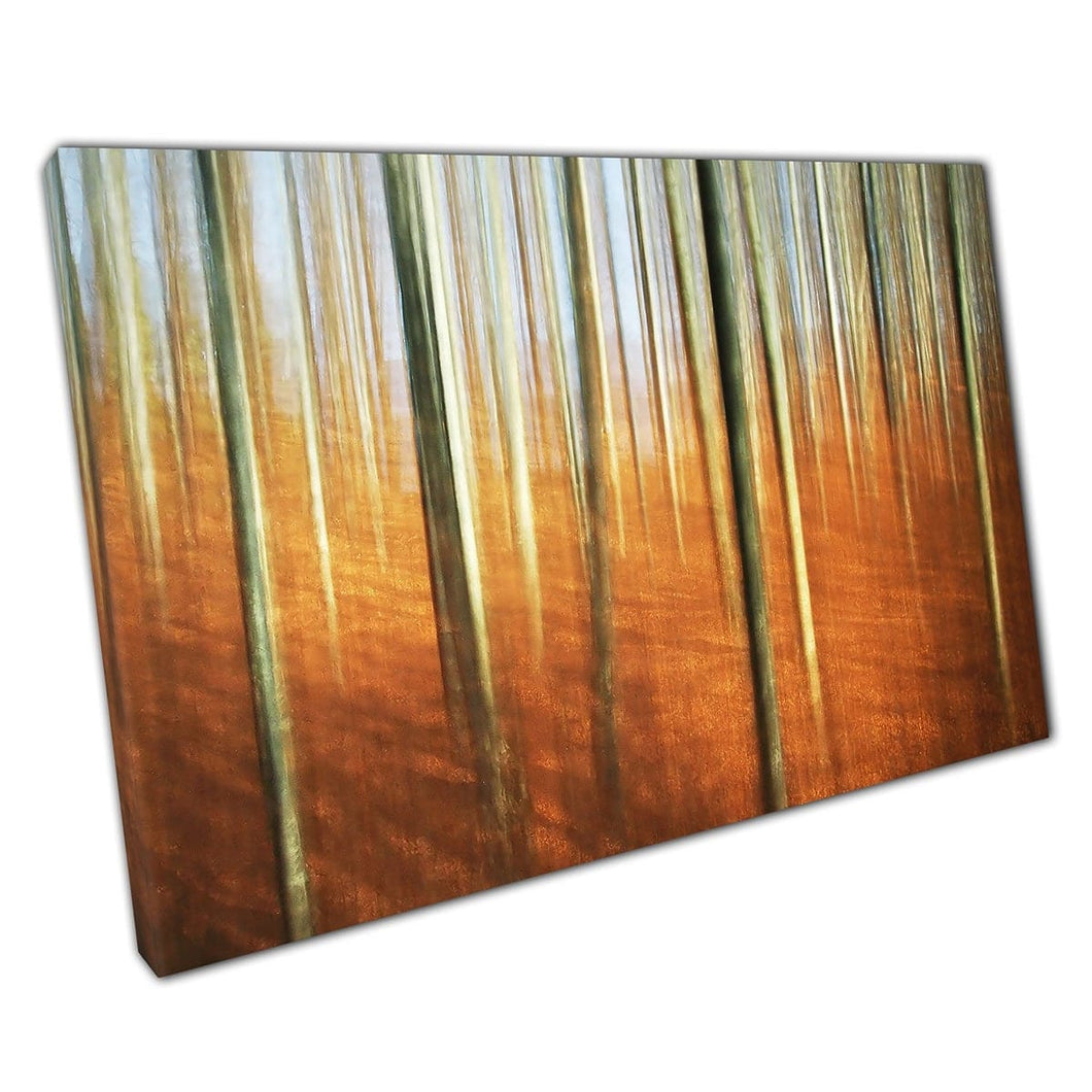Abstract Soft Autumnal Hazy Forest Woodland Painting Style Orange Brown Toned Artwork Wall Art Print On Canvas Mounted Canvas print