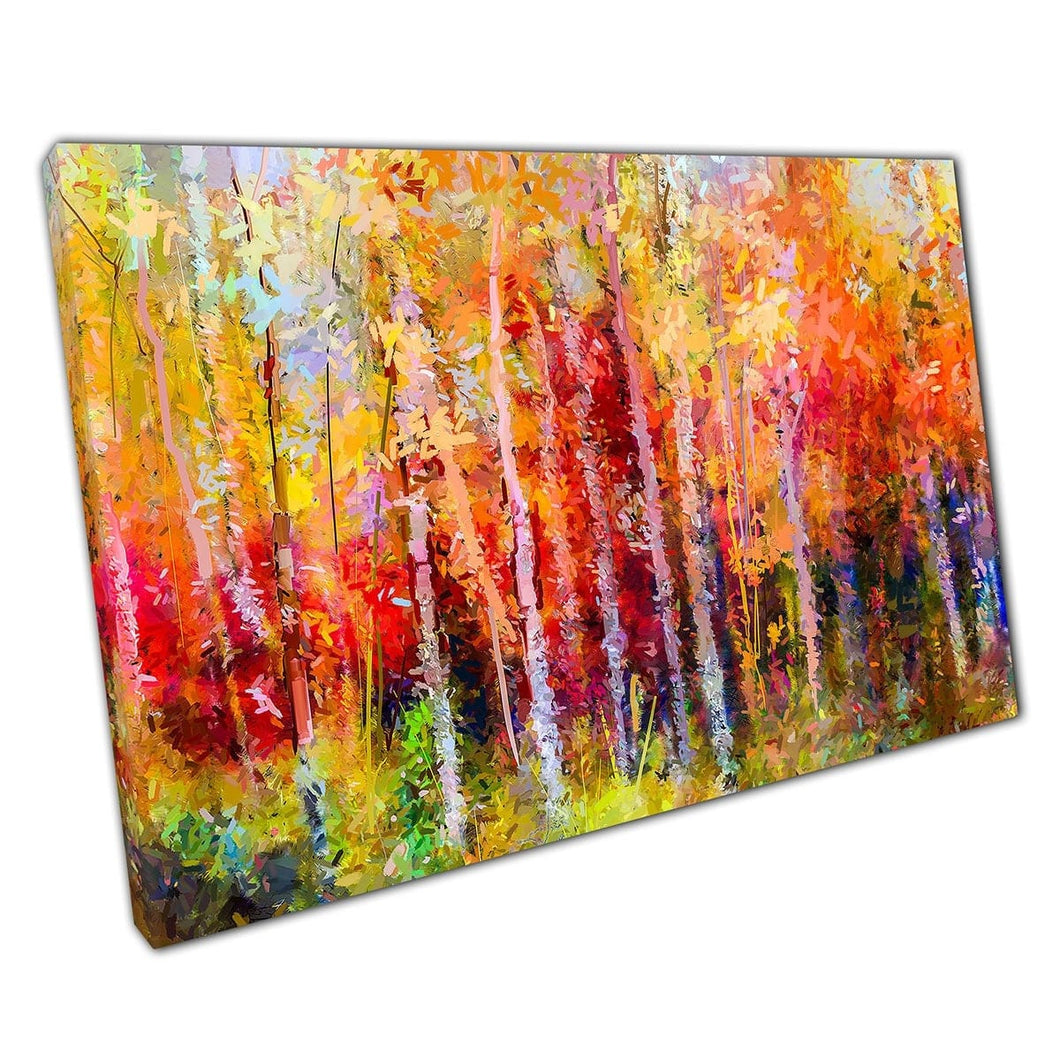 Autumnal Semi Abstract Forest Oil Painting Yellow Red Leaves And Trees Canvas Wall Art Print On Canvas Mounted Canvas print