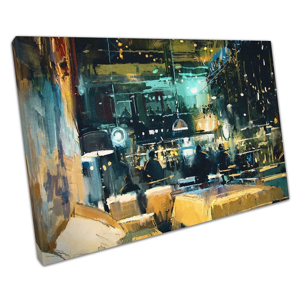 Illustration Art colourful interior of Bar & Restaurant Ready to Hang Wall Art Print Mounted Canvas print