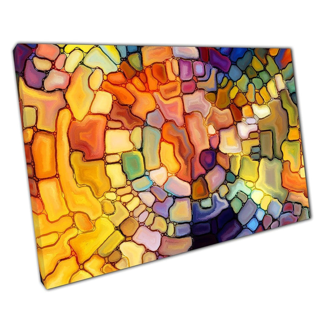 Warm afgestemde abstract gebrandschilderd glas geïnspireerde digitale kunst eigentijdse moderne kunstwerken muur kunst print op canvas gemonteerde canvas print