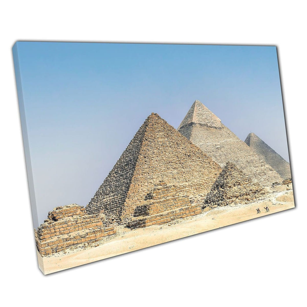 Egyptische beschaving Egypte Piramides Khafre Khufu Giza Necropolis Historische site Wall Art Print op canvas gemonteerde canvas print