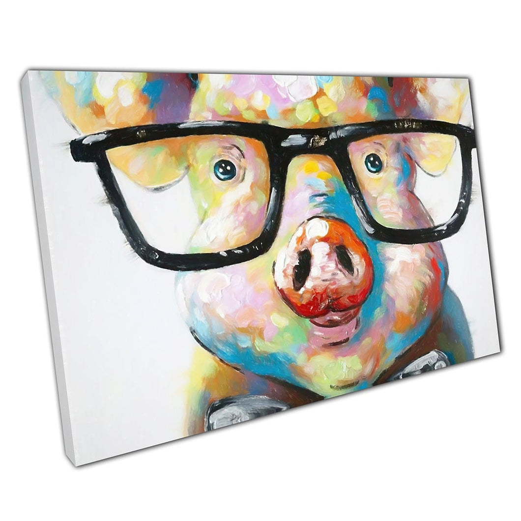 Schattig varken met bril brillen Pop Art Canvas Wall Art Print op canvas gemonteerde canvas print