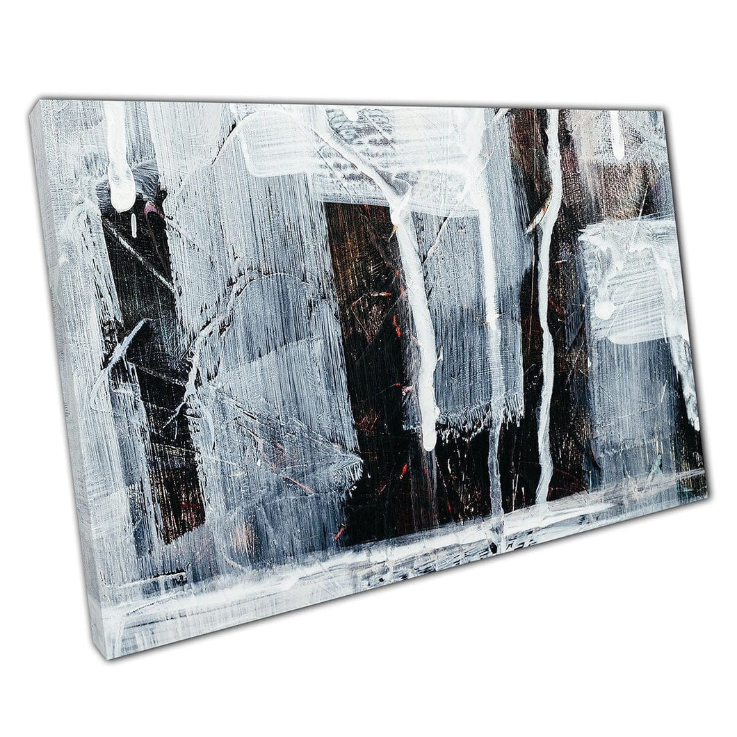 Zwart -wit ruwe borstel Stroke gestructureerde abstract moderne schilderstijl Wall Art Print op canvas gemonteerde canvas print