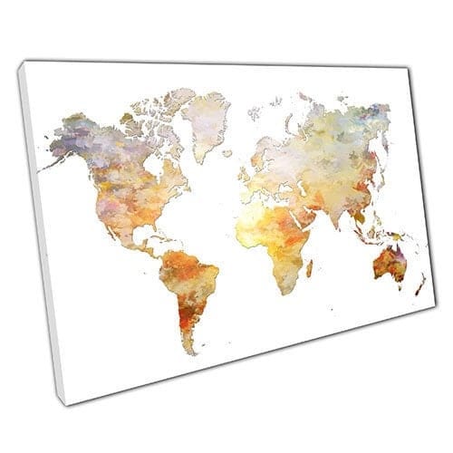 Afdrukken op canvas Waterverf World Map Grace Grace klaar om muurwand te hangen Afdrukken gemonteerde canvas print
