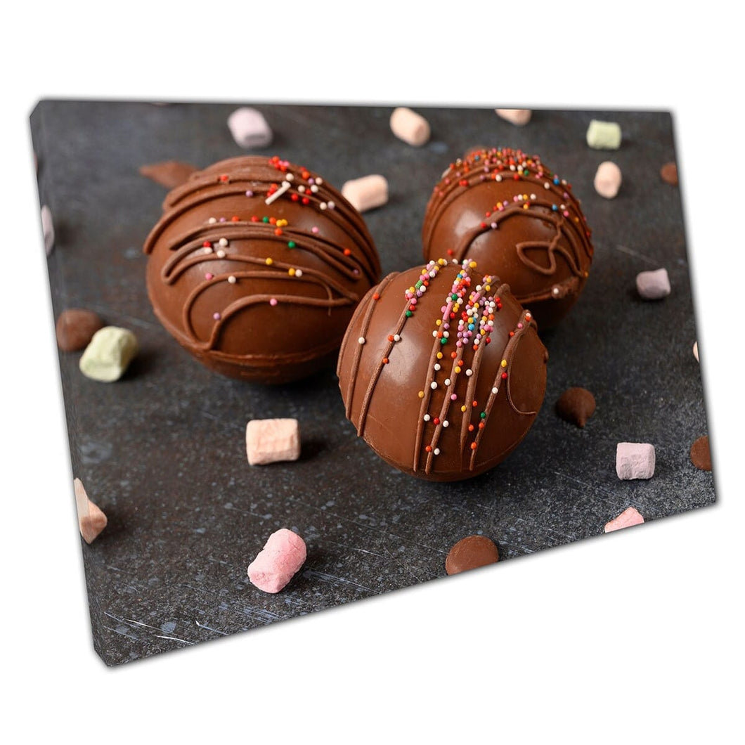 Chocolade cacaobommen gevuld met marshmallows warme chocolademelk comfort Candy Wall Art Print op canvas gemonteerde canvas print