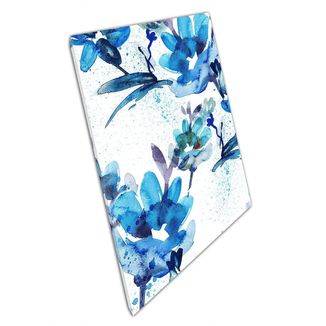 Blu Splatter WaterColor Inchiostro Floreale Painting Modello floreale Tema Naturale Arte Wall Art Stampa su tela tela stampata stampata