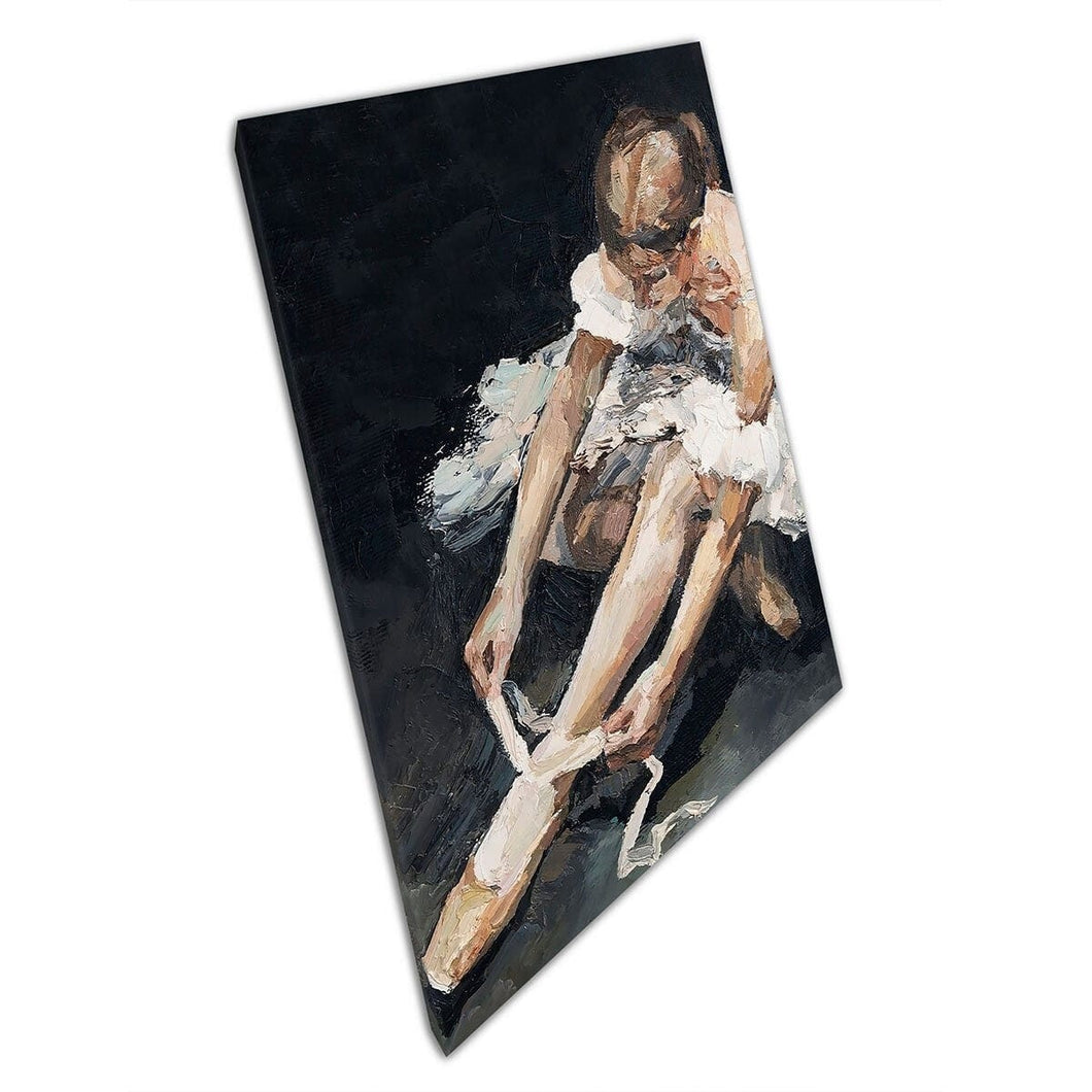Beautiful Elegant Ballerina Dancer In White Tying Shoes Oil Painting Wall Art Print On Canvas Mounted Canvas print