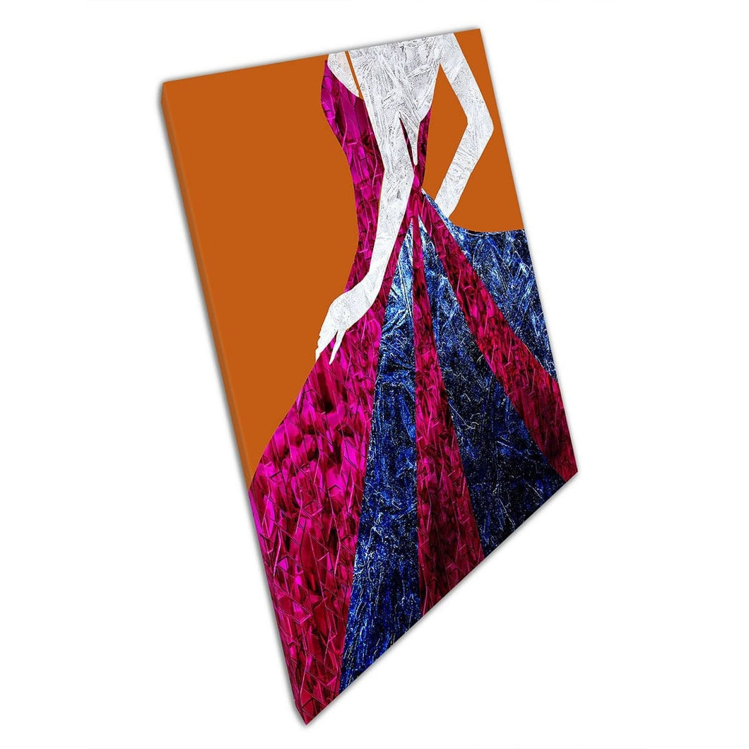 3D Illustration Textured Style Woman In Blue Pink Dress Colourful Modern Wall Art Print On Canvas Mounted Canvas print