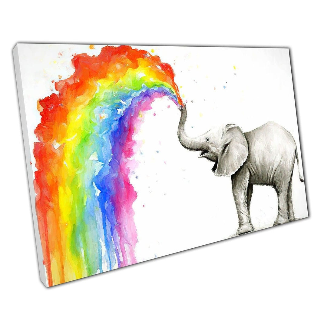 Olifant waterverf regenboog regen canvas muur kunst print op canvas gemonteerde canvas print