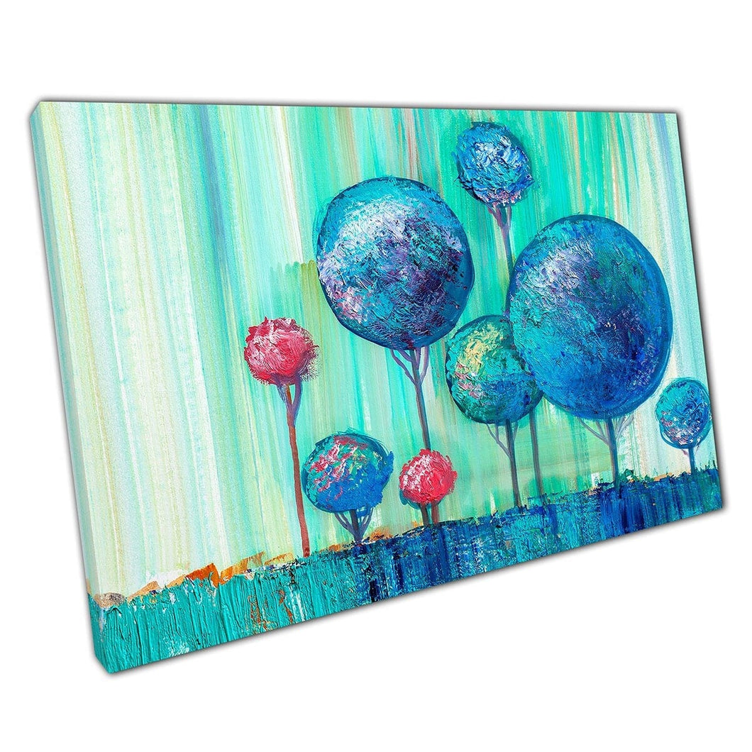 Impressionist Colourful Outdoor Landscape With Round Woodland Trees Painting Style Wall Art Print On Canvas Mounted Canvas print