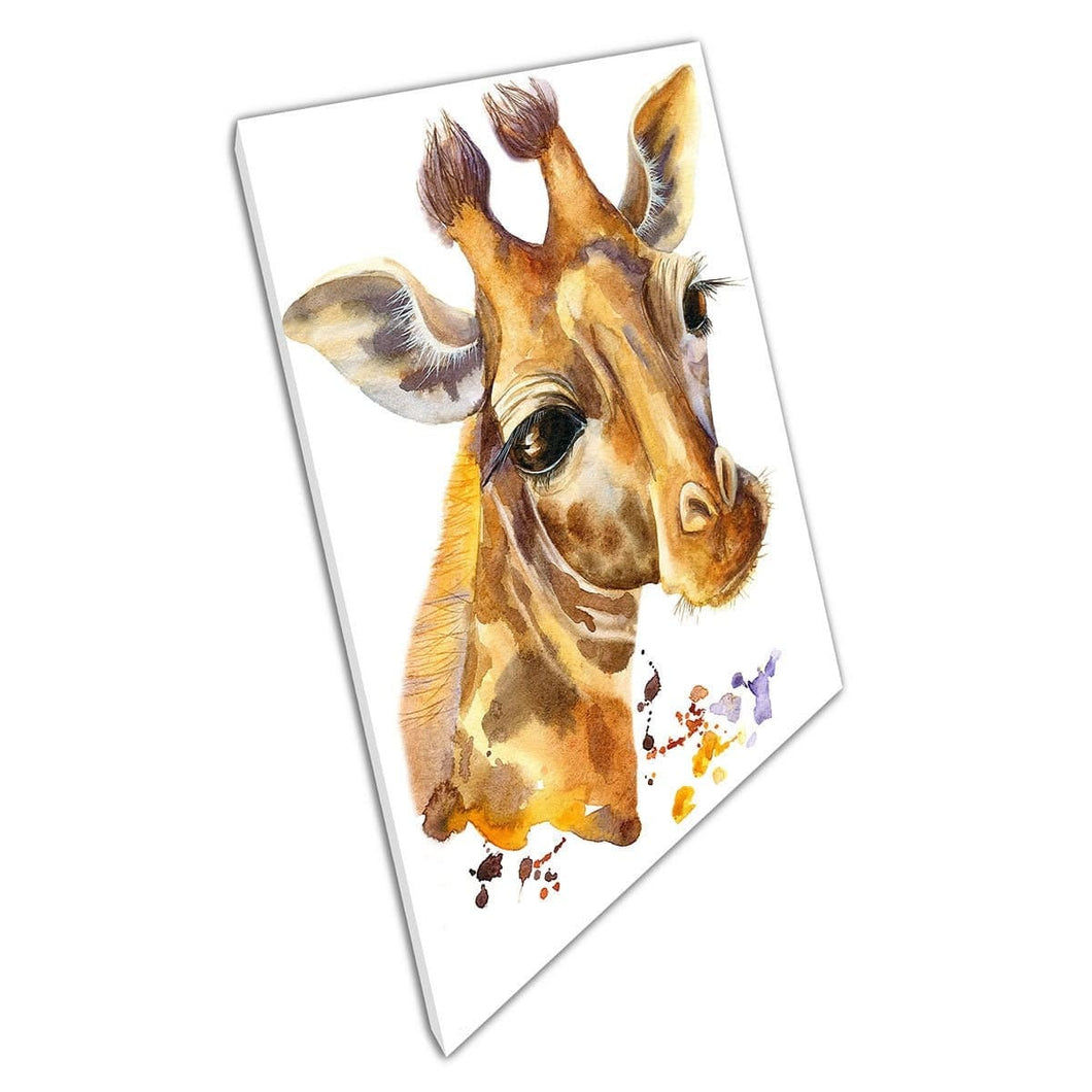 Verbluffende wilde girafgezicht gedetailleerde diercolor illustratie schilderstijl muurkunst print op canvas gemonteerde canvas print