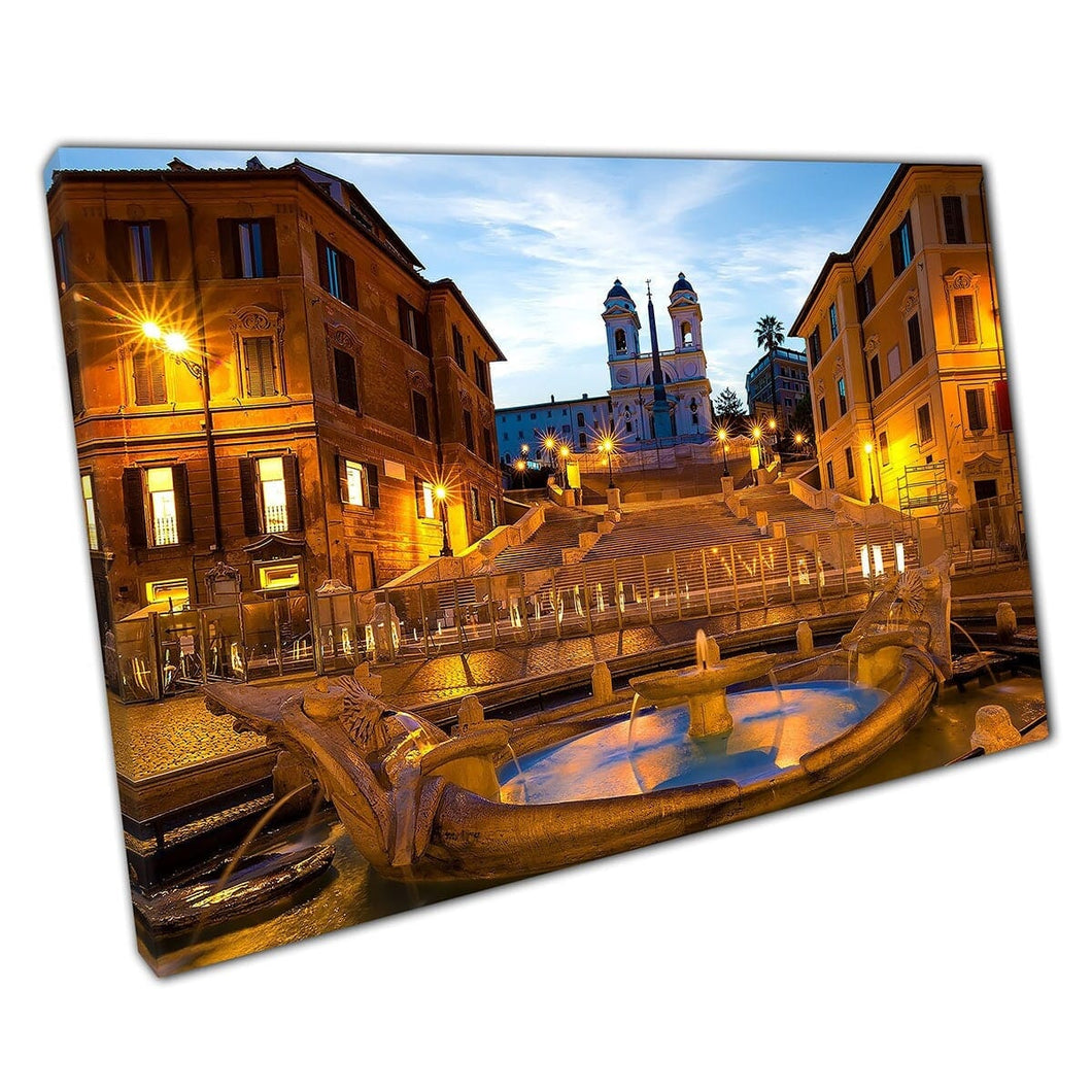 Piazza di Spagna a Roma illuminata da calda alba famosa turistica di riferimento stampa wall art stampare su tela tela stampata