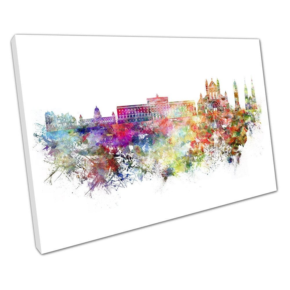 Watercolour City of Belfast Northern Ireland painterly Wall Art Print Mounted Canvas print