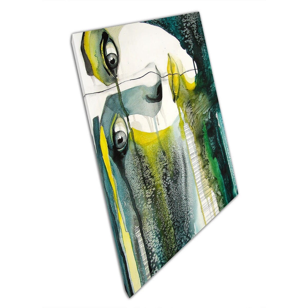 Abstract Running Watercolour Painting Style Woman Greens Blues Yellows Nature Tones Wall Art Print On Canvas Mounted Canvas print