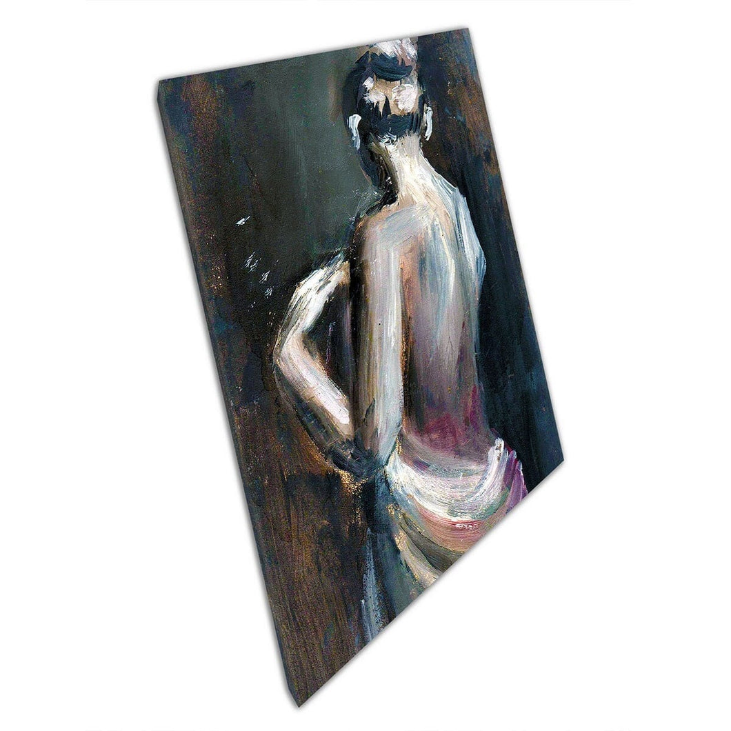 Vrouw figuur schilderen grijs blauw neutrale tonen muur kunst print op canvas gemonteerde canvas print