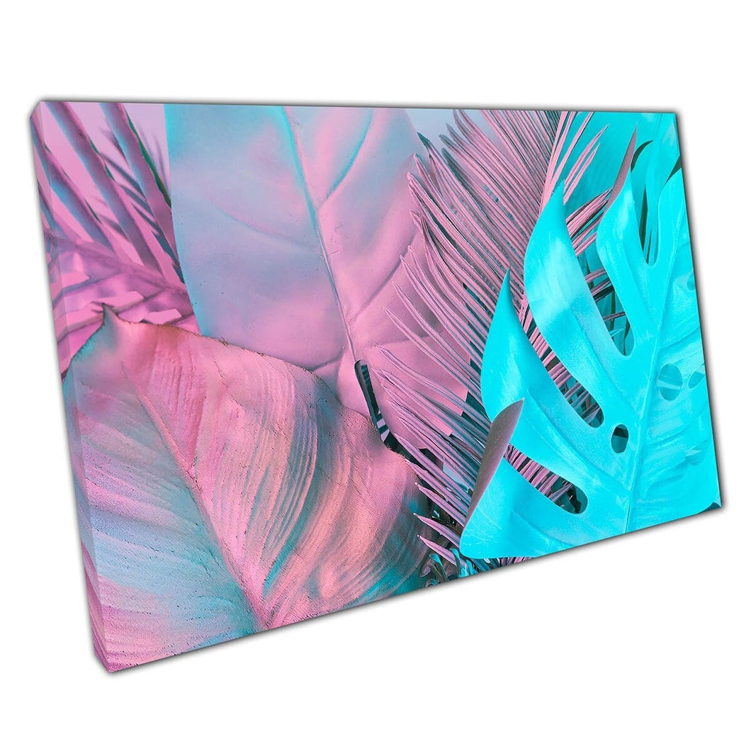 Levendige holografische abstracte tropische palmbomen bladeren gedurfd surrealisme eigentijdse muurkunst print op canvas gemonteerde canvas print