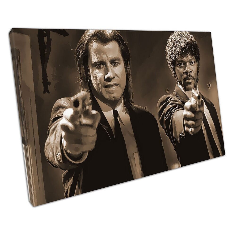 Fiction Pulp Seppia John Travolta Samuel Jackson Punte pronte per appendere la stampa in tela montata in tela montata