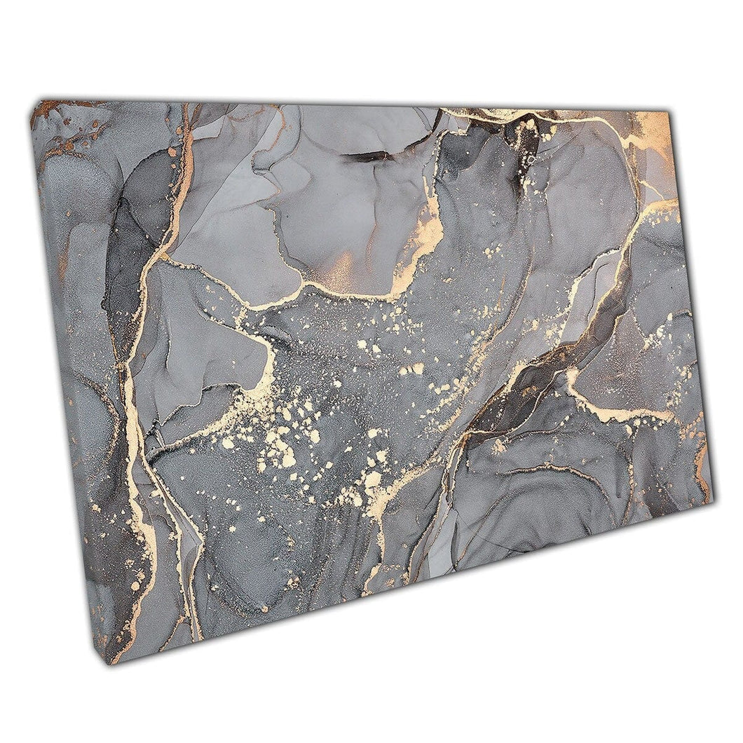 Minimalist Grey Gold Fluid Alcohol Ink Marbling Style Technique Modern Contemporary Wall Art Print On Canvas Mounted Canvas print