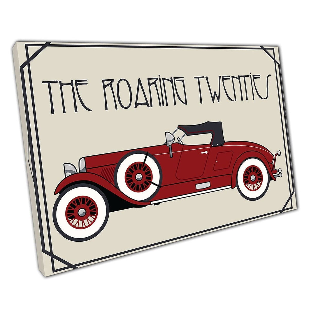 The Roaring Twenties 1920's ispirato Art Deco Classic Red Car Digital Illustration Art Print Wall Art su tela Stampa di tela montata