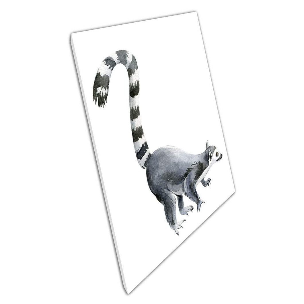 Happy Lemur Exotic Animal Animal Aquaror Illustration Wall Art Print op canvas gemonteerde canvas print