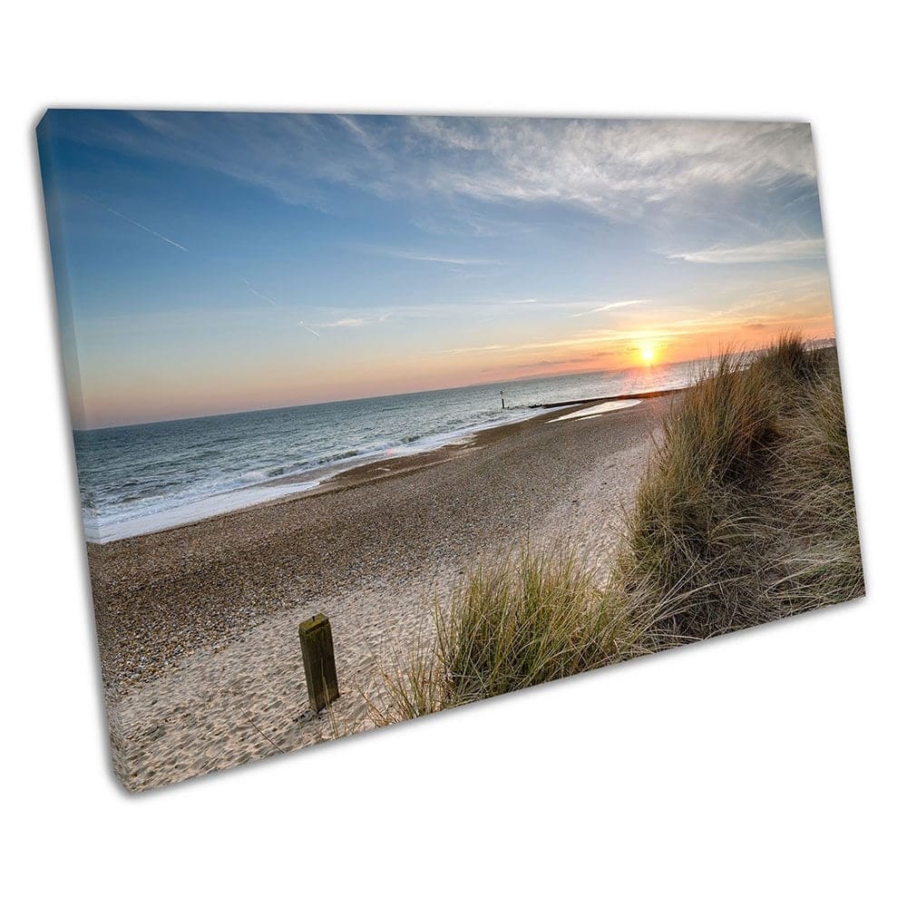 Mooie zonsondergang Hengistbury Head Beach Bournemouth Wall Art Print gemonteerde canvas print