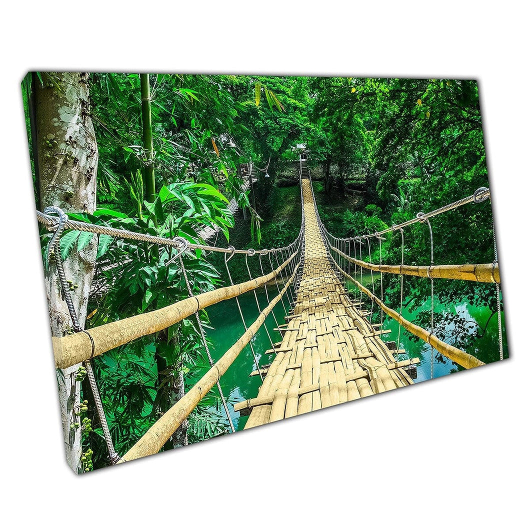 Puente colgante de bambú tejido sobre el río Tropical y el bosque Bohol Filipinas Asia Arte de la pared Impresión en lienzo montado en lienzo Impresión