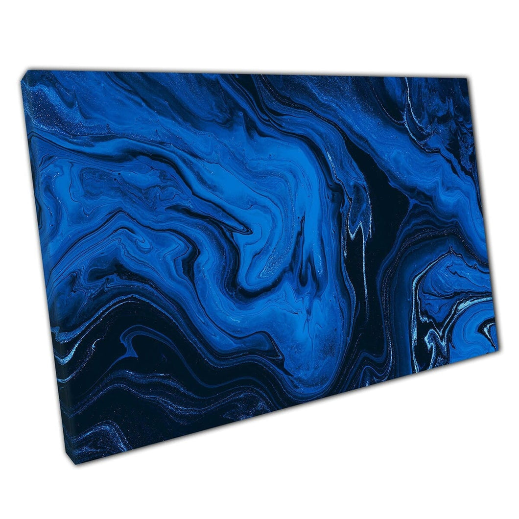 Deep Rich Blue Free Flowing Ink Painting Fluid Marbling Technique Abstract Modern Wall Art Print On Canvas Mounted Canvas print