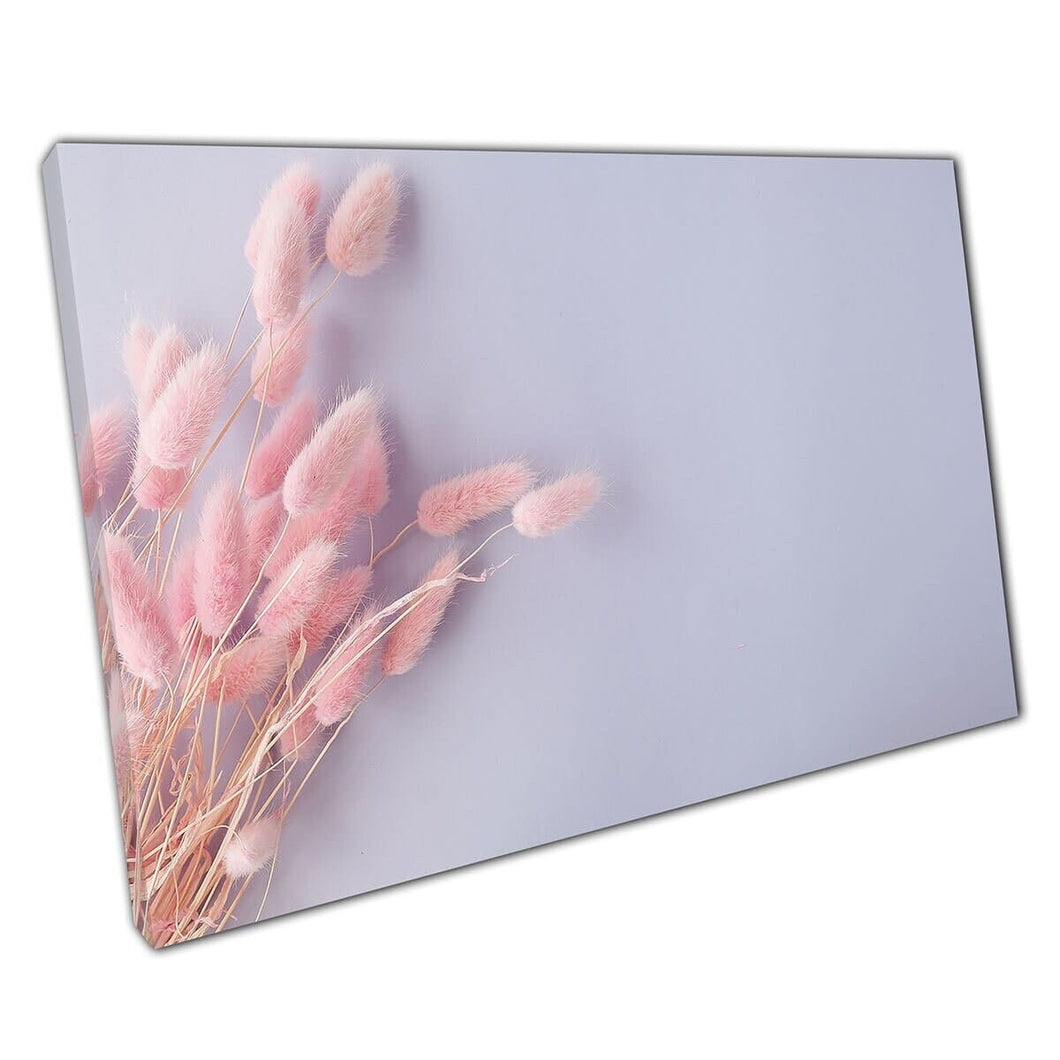 Pastel Pink Cattail Dried Grass Style Plants Simple Minimalist Floral Composition Wall Art Print On Canvas Mounted Canvas print
